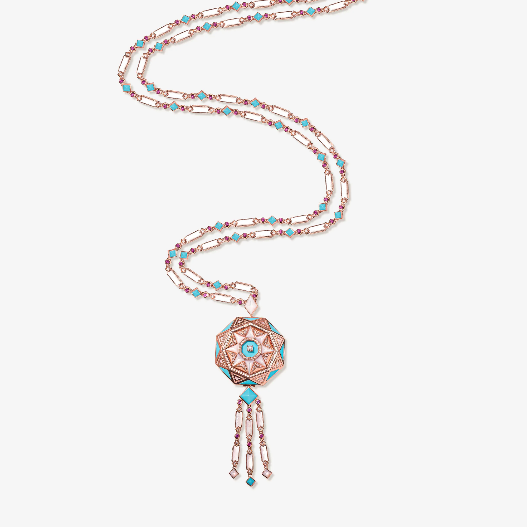 Sarh Kayan Turath Turquoise & Mother of Pearl Sautoir Necklace - Image 4
