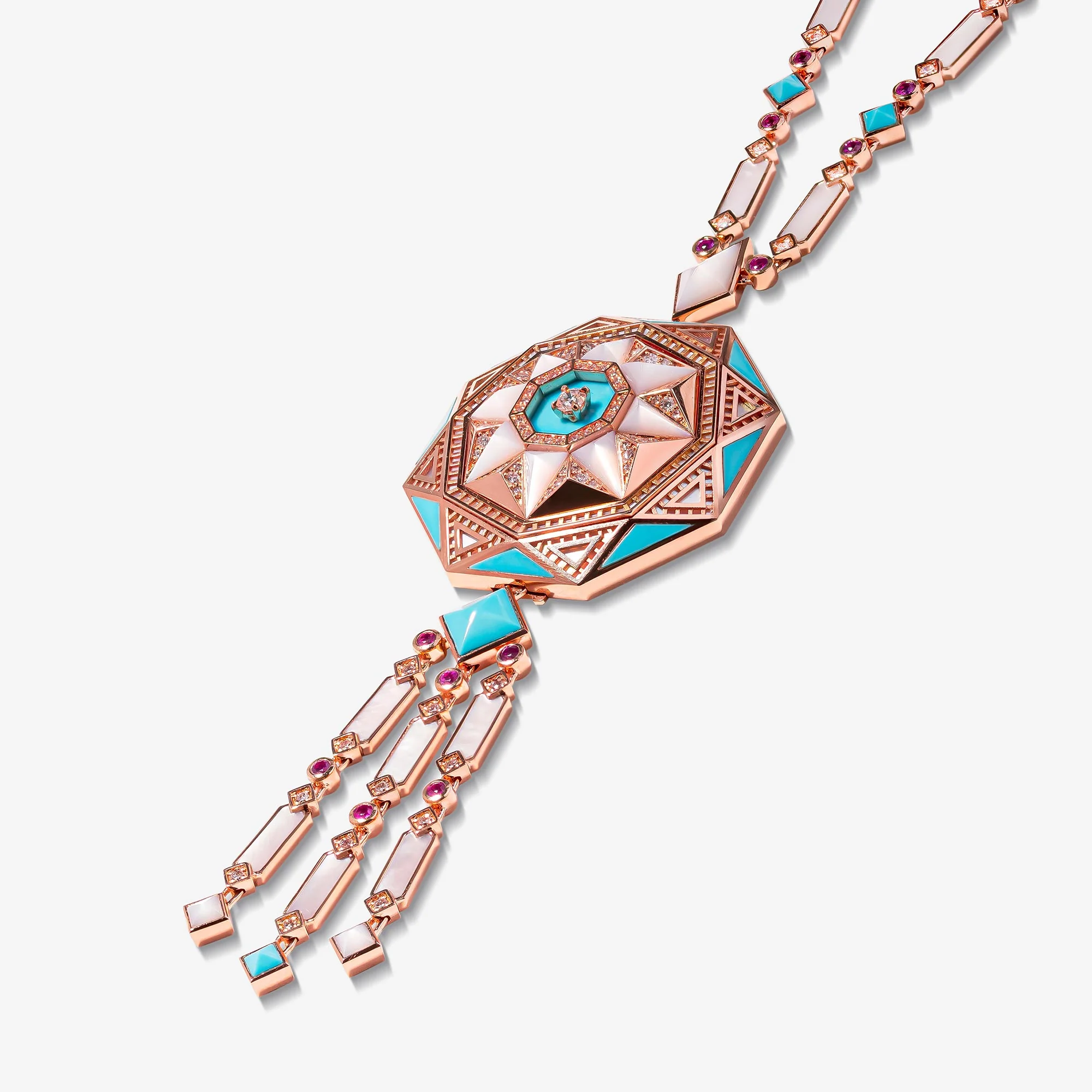 Sarh Kayan Turath Turquoise & Mother of Pearl Sautoir Necklace - Image 5