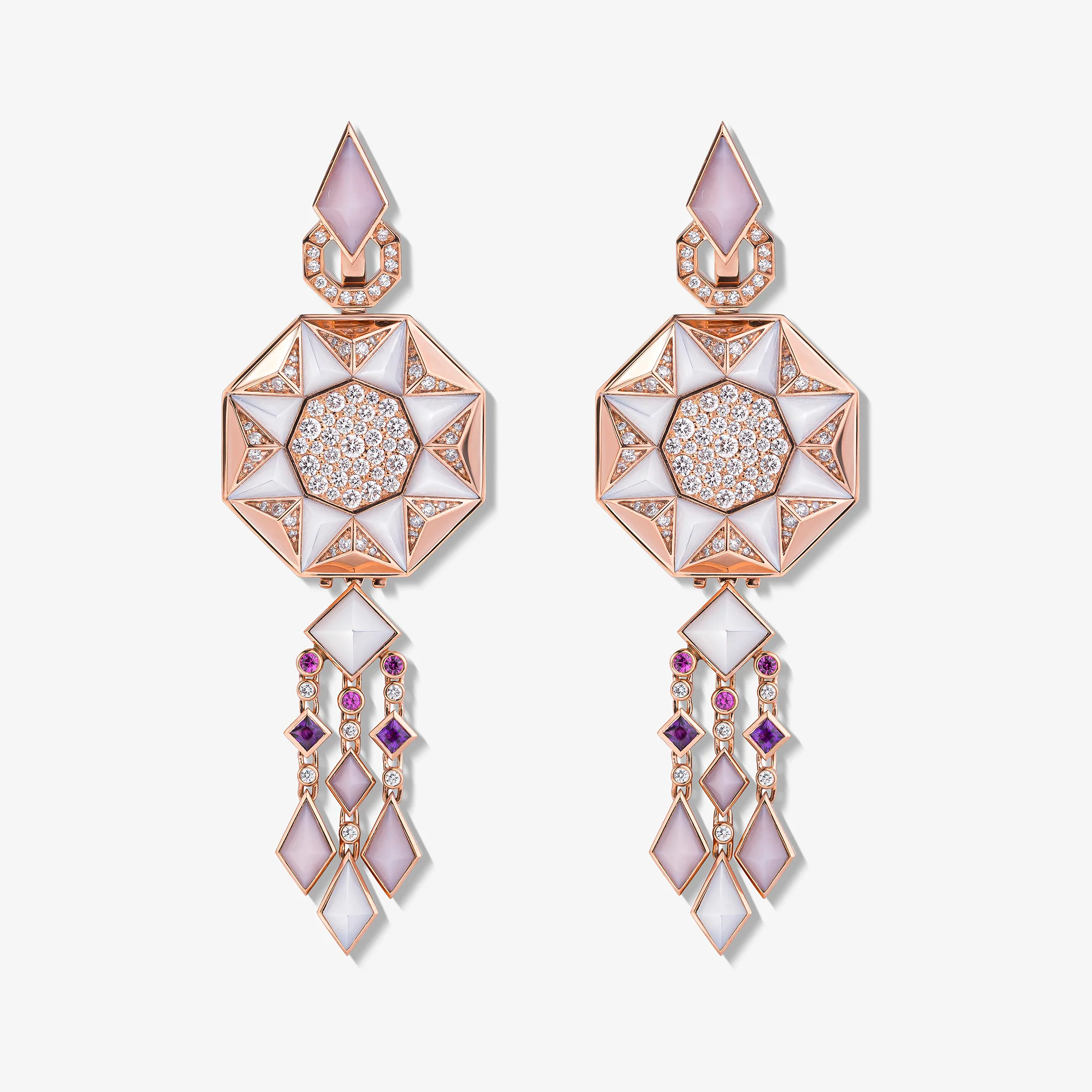 Sarh Turath Pink Opal & White Mother of Pearl Earrings - Image 3