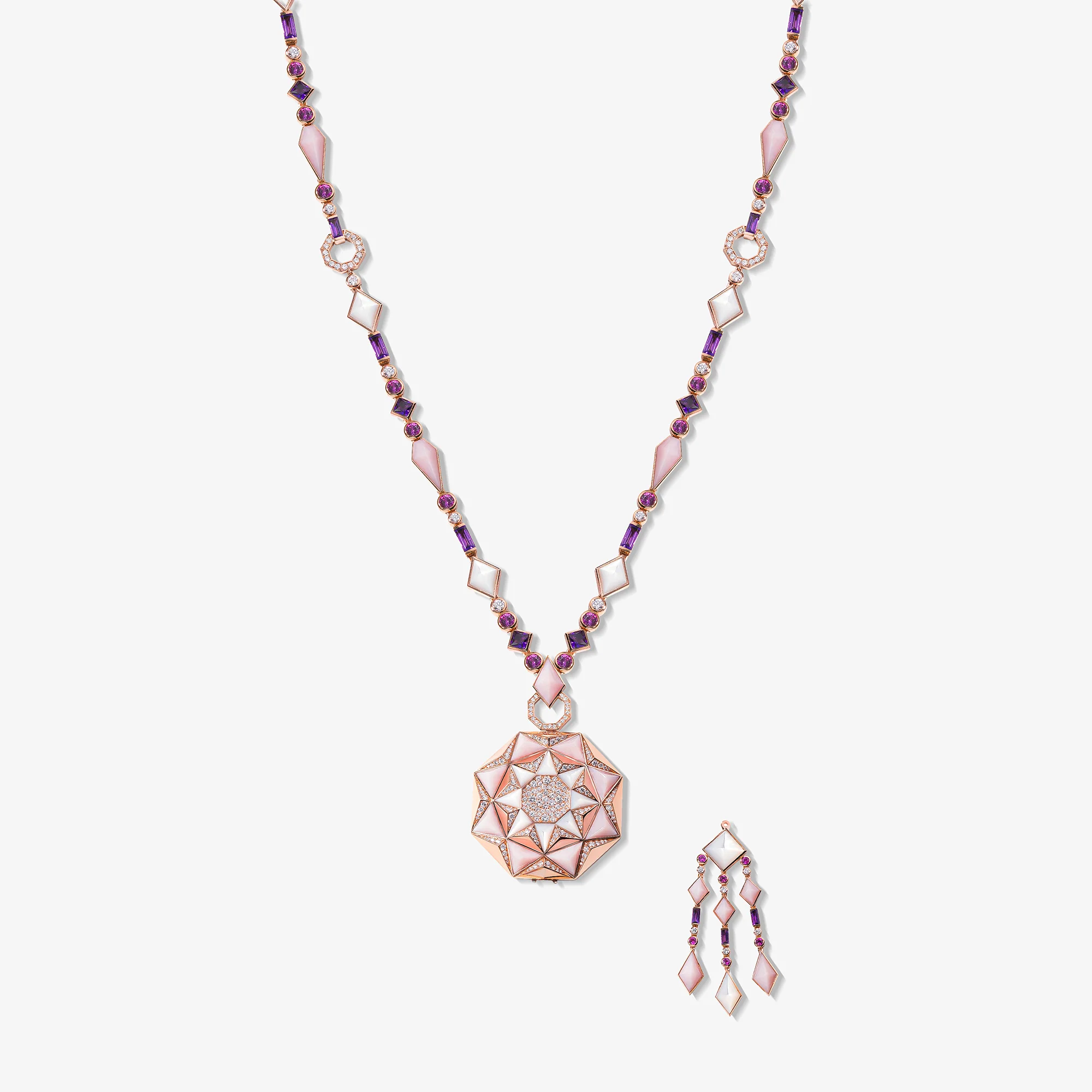 Sarh Turath Pink Opal & White Mother of Pearl Necklace - Image 5