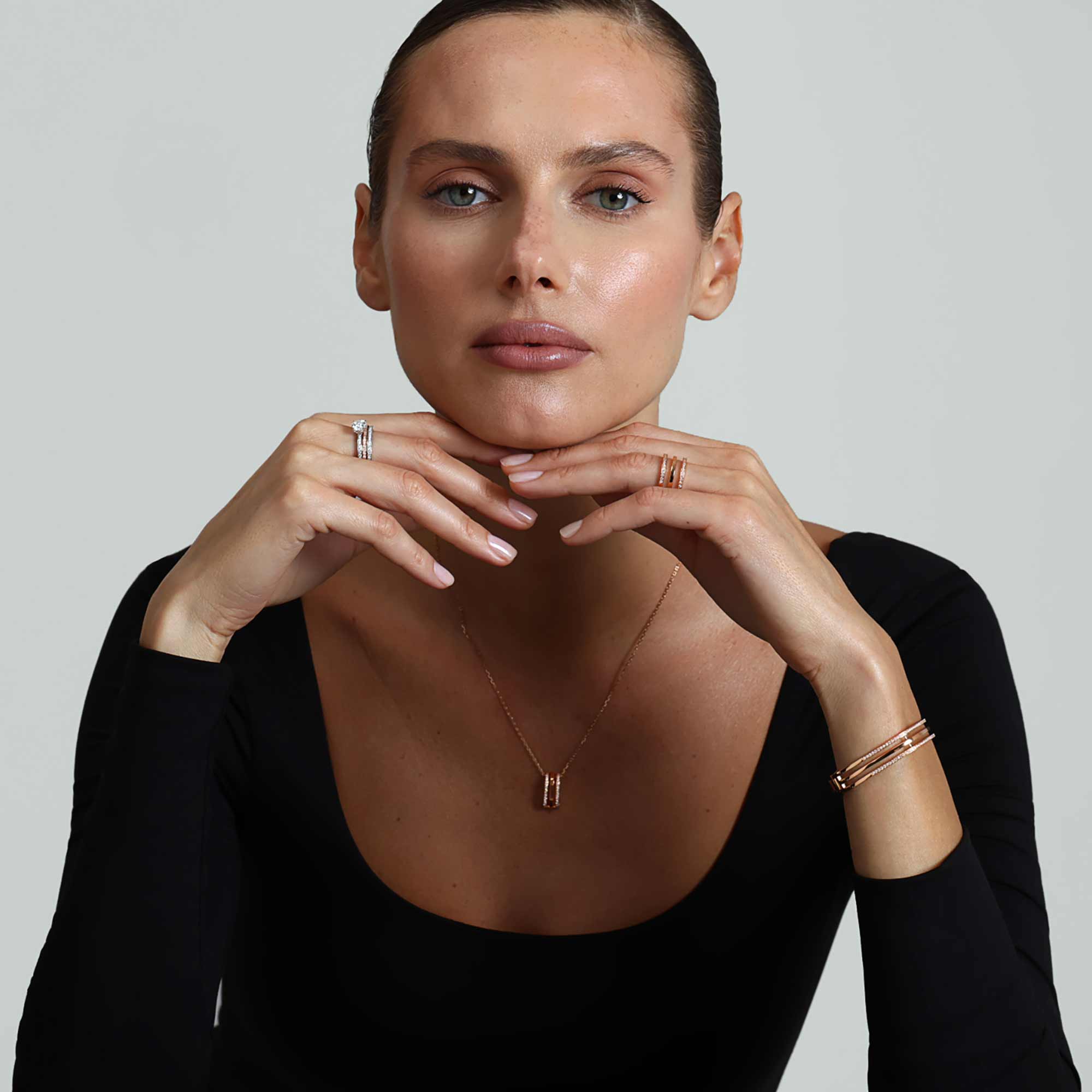 Wid Rose Gold Diamond Triple Ring - Image 4