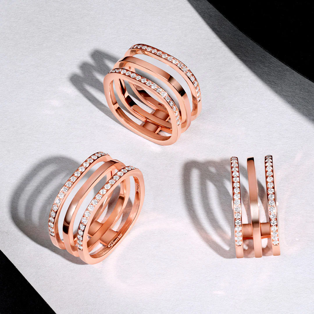 Wid Rose Gold Diamond Triple Ring - Image 5